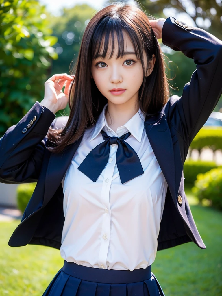 (1 nogizaka girl,15years old face,raw photo,photo realistic:1.5),(best quality, high quality,HDR, highest quality,ultra high resolution,high resolution,high res,ultra high difinition,huge file size,8K,2K wallpaper,8K wallpaper,high quality texture,amazing,an extremely delicate:1.4),one girl, Japanese famous idol,cute face,small face,absurd,ridiculous,incredibly ridiculous,blurry background,(school uniform,sailor suit,short hair,cleavage,no makeup:1.2),medium skin,beautiful skin,detailed skin,black hair,silky hair,black eyes,Japanese nose,5-fingers,(Light Particles, Lens Flare, Luminous Particles: 0.7),looking at viewer,bright lighting,professional lighting,girl