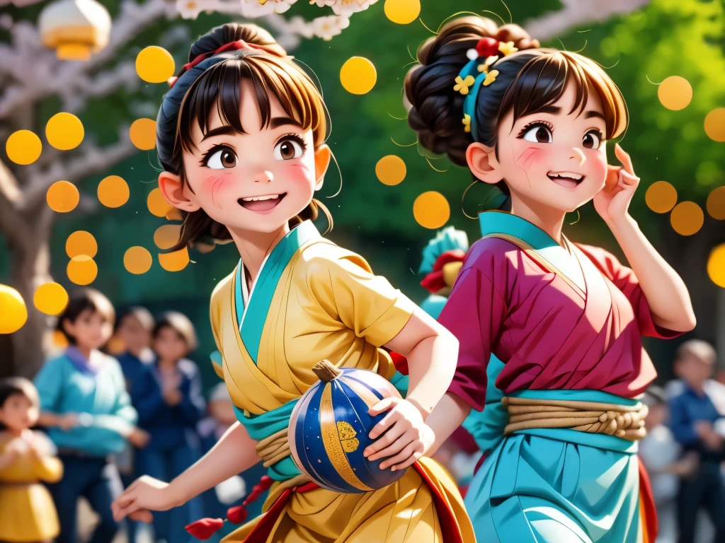 (a girl drinking sake from a gourd and dancing drunkenly, villagers watching)
(best quality, ultra-detailed, realistic:1.37), vibrant colors, bokeh, warm lighting, traditional painting style, detailed facial features, energetic movement, lively atmosphere, traditional costumes, rural setting, festive mood, cheerful expressions, rhythmic music, local instruments, excited gestures, joyful celebration, dusk, lanterns, traditional architecture