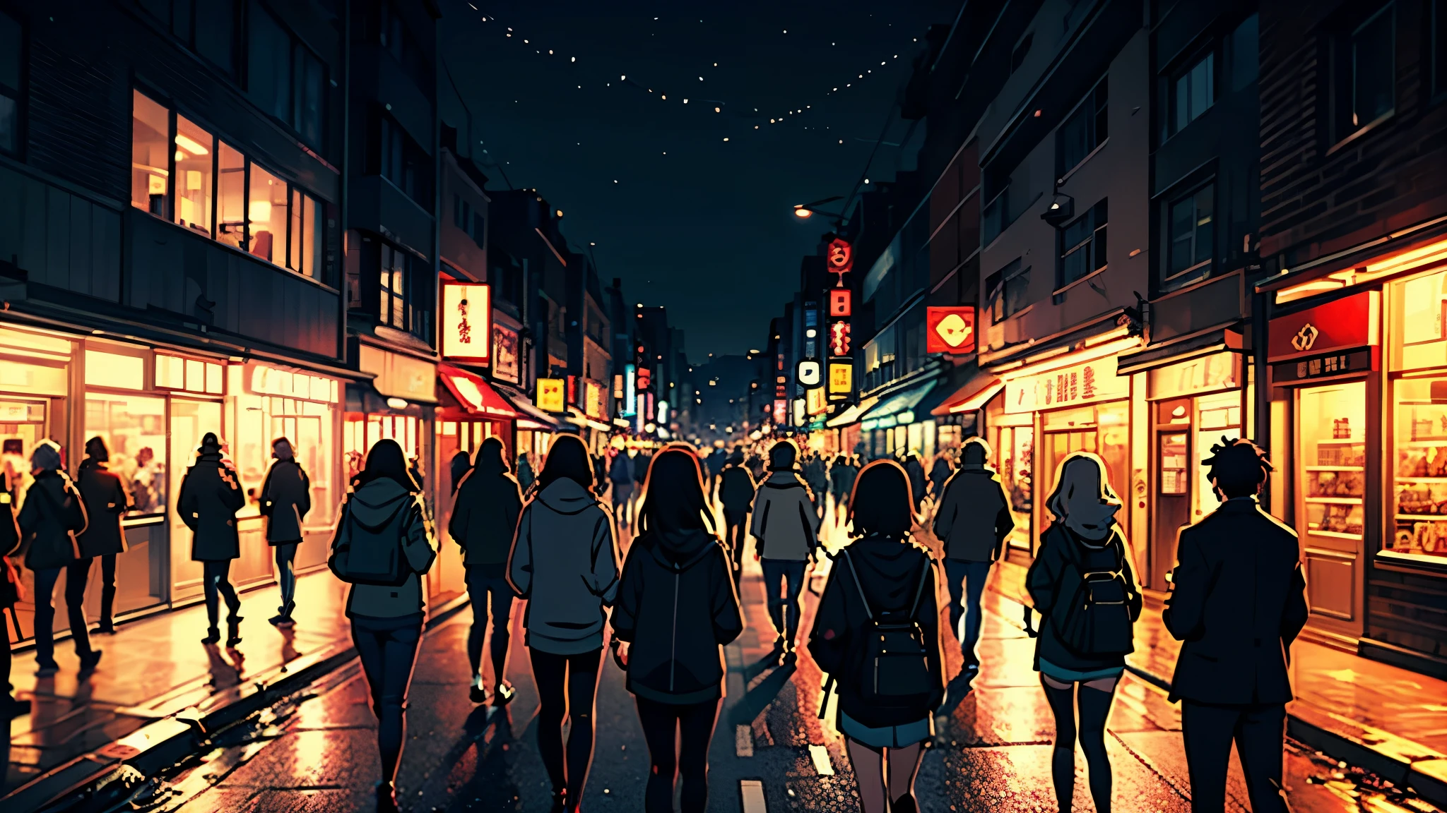 There are many people walking on the streets of the city, red line anime movie style, anime still film anime shikishi, crowded street, Tokyo night anime scene, ( ( makoto shinkai ) ), makoto shinkai movie, anime movie screenshots, makoto shinkai. — hour 2160, anime movie screenshots, anime movie yet