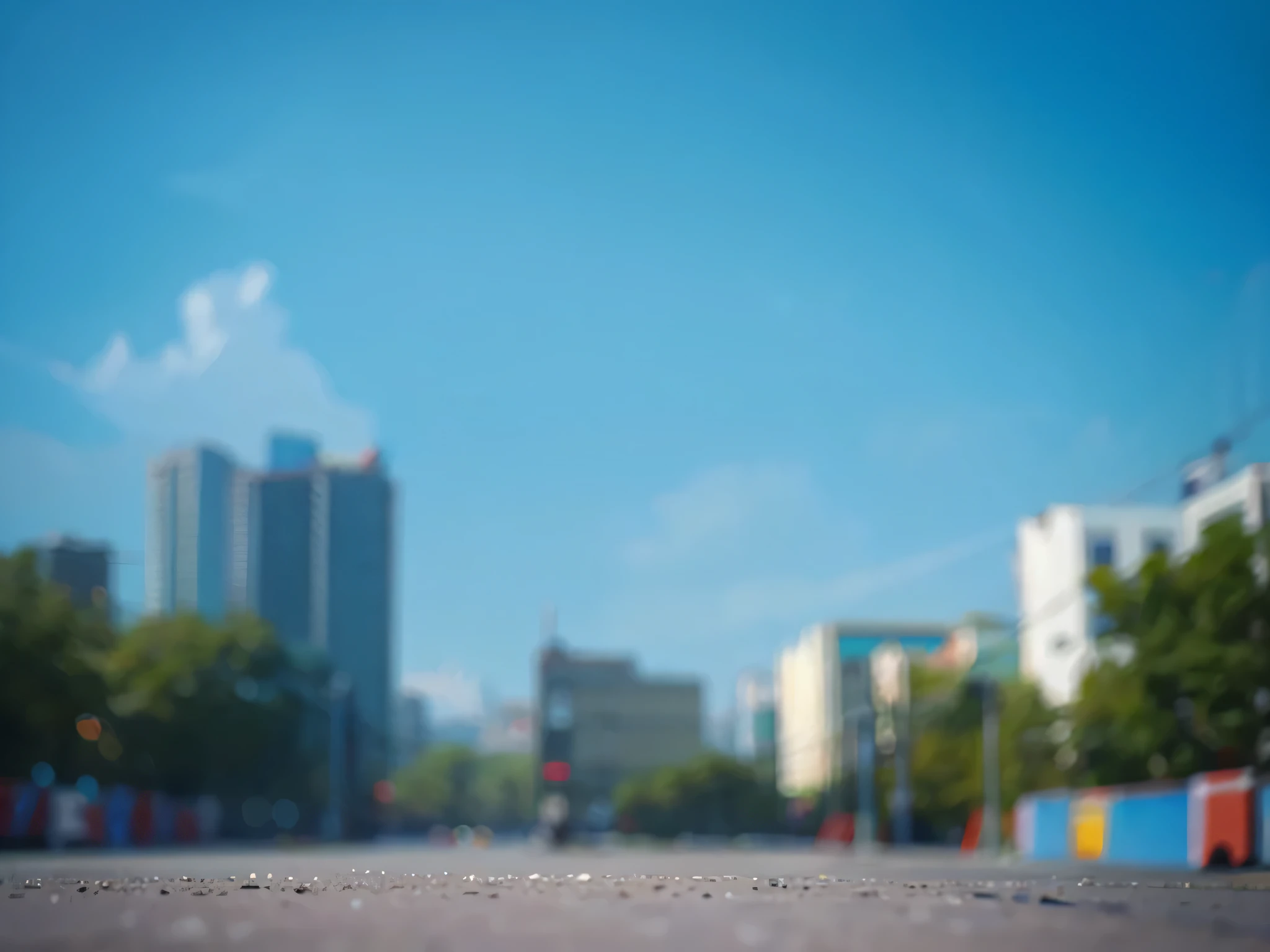 Image of city street with blue sky and buildings, blurred environment background, city street view background, some background blur, out of focus background, out of focus background, distant blurry background, background blur, Background out of focus, background blur,