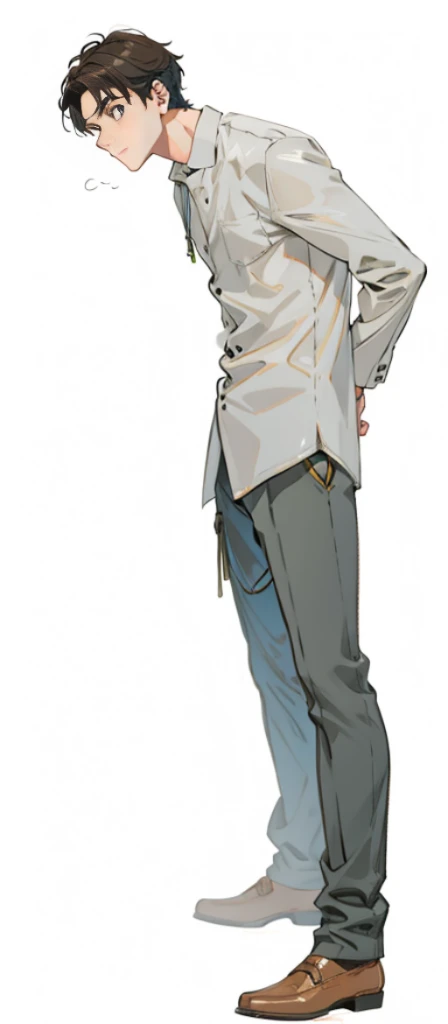 ((full body: 2)),((tachi-e:2.0)), ((UHD, masterpiece, super detail, best quality, highres, 8k)), (detailed line art), perfect face, perfect body, perfect hands, perfect feet.
(Humans, around 20 years old, (1 male), male idol, (simple background, magazine cover style),
gentle atmosphere, standing on the right side, looking this way (light brown hair close to gold, upturned eyebrows, droopy eyes, light blue eyes, thin lips), (male idol style clothing, white top, (dress shirt:1.5), shirt with exposed collarbone, fluffy shirt, ribbon decoration, white pants, high-waisted pants, white belt, white shoes), (ribbon choker, white choker), (angelic atmosphere: 0.5), (facing forward)