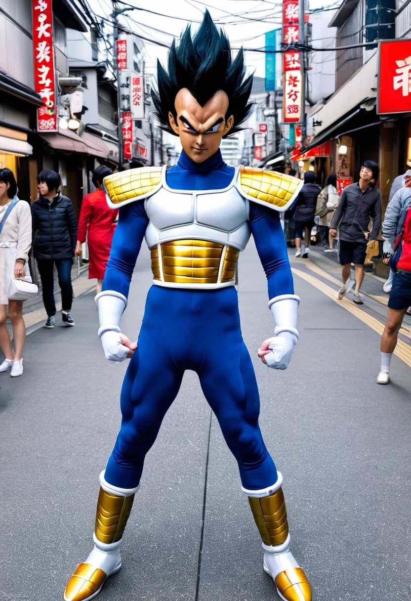 Vegeta of dragon ball in real Japan streets  in YouTube shorts sreen size video 