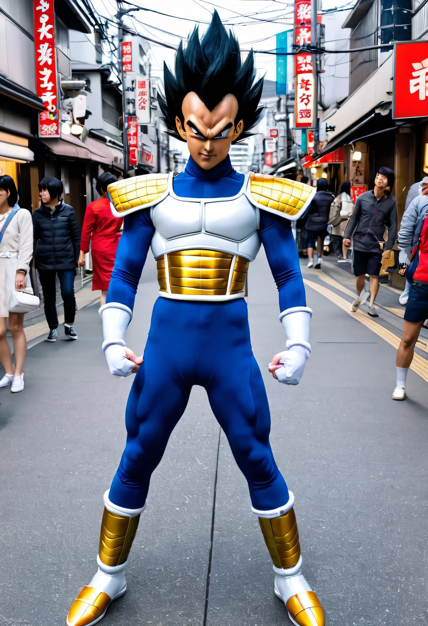 Vegeta of dragon ball in real Japan streets in YouTube shorts sreen size video