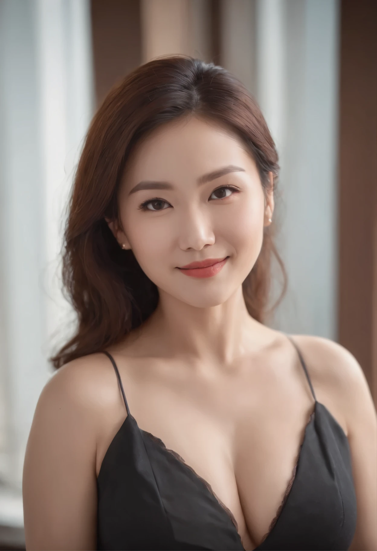 (Master parts:1.2),Best quality, A sexy chinese woman, 35 years old, with big breasts ,smiling， mature woman,Realistic