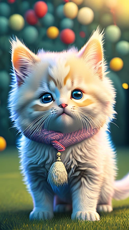 In this ultra-detailed CG art, cute kitten, rice, best quality, High resolution, intricate details, fantasy, adorable animal, open mouth, lol, Vibrant colors