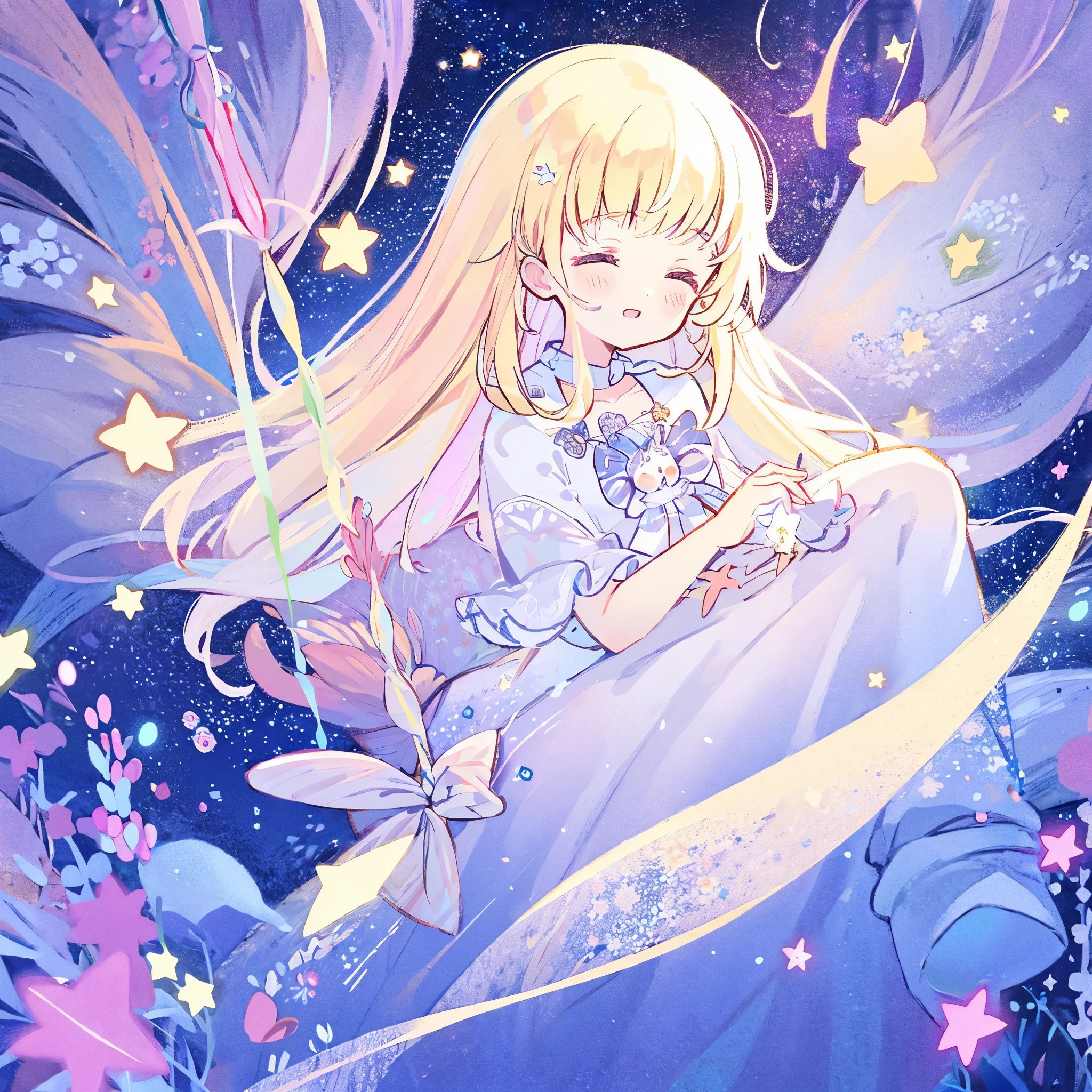 complex background, wishing star background, a woman wearing an ethereal mystical pink translucent dress that reflects the stars, perfume promo art, mystic, complex drawing, highly detailed, Covergirl brand, promo art, artistic rendition, ethereal, starry night, midjourney style
