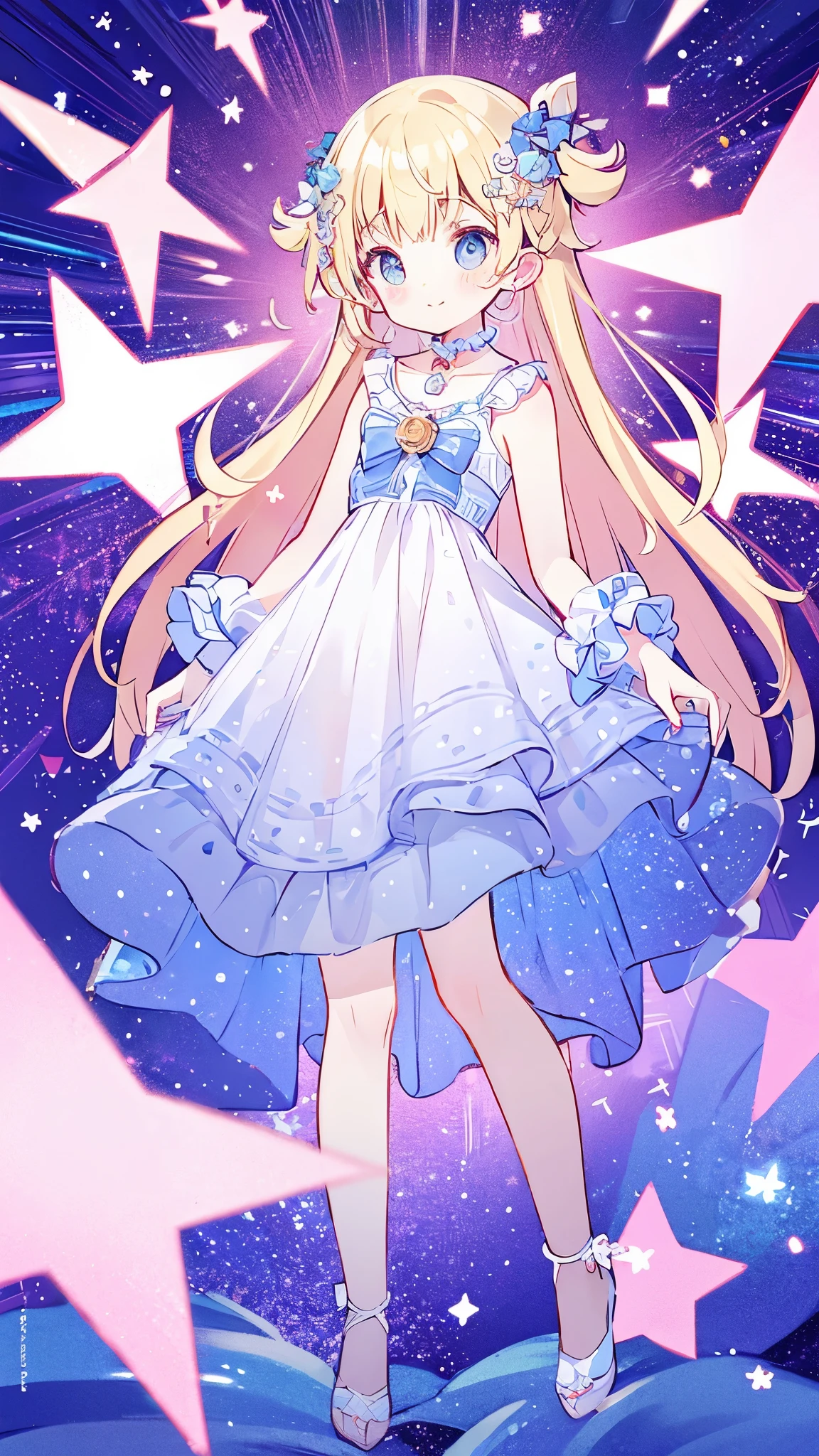 complex background, wishing star background, a woman wearing an ethereal mystical pink translucent dress that reflects the stars, perfume promo art, mystic, complex drawing, highly detailed, Covergirl brand, promo art, artistic rendition, ethereal, starry night, midjourney style
