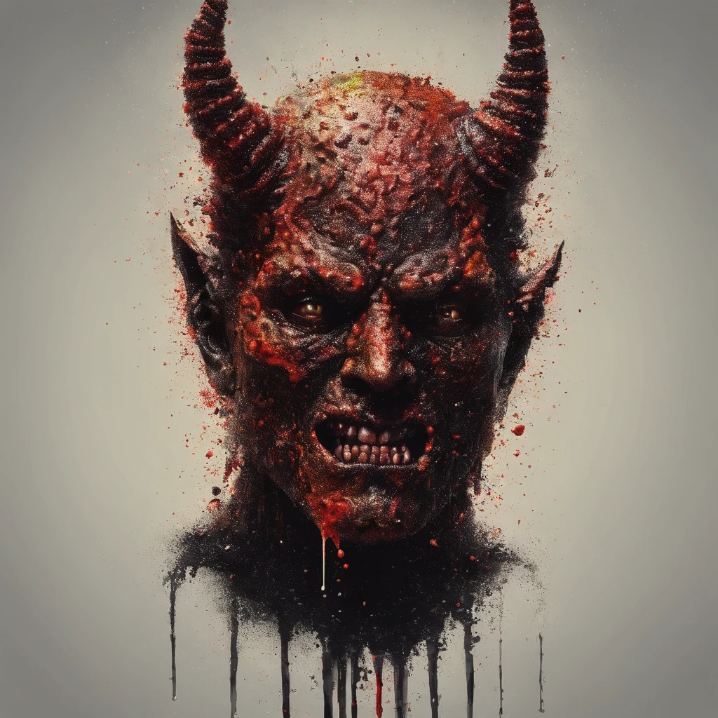 Severed demon head dripping blood
