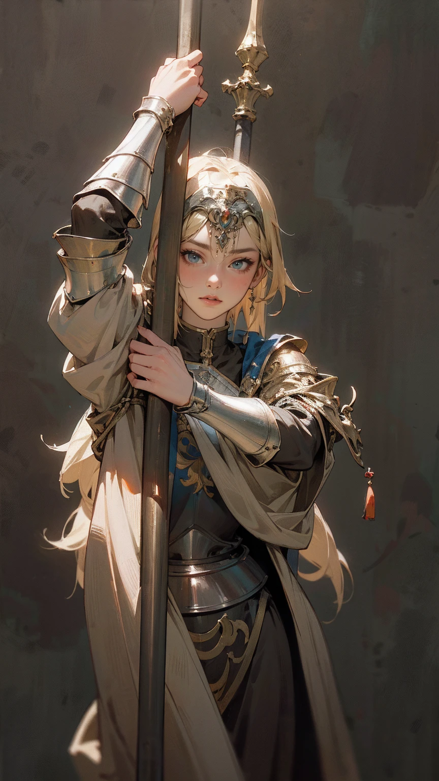 ((最high quality, 8K, masterpiece: 1.3, Ultra HD, high quality, 最high quality, High resolution, realism)) 、(high color saturation:1.0), (highly detailed skin), (最high quality:1.0), (超High resolution:1.0) ,(realistic:1.0), (Super detailed:1.0), (8K, Raw photo:1.1), slender、Slender, muscular body that&#39;s toned like an athlete&#39;s、Jeanne d&#39;Arc、Wearing Western armor from head to toe、holding a pole with a flag on it、nice body、I&#39;m on top of a small hill、There are many knights in armor around.