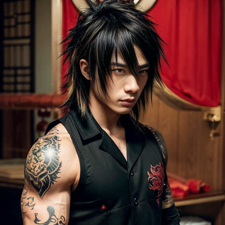 A tattoo of the black bulls symbol(black clover) on the forearm