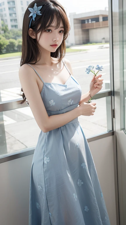 dress light blue thin flower pattern , medium breast