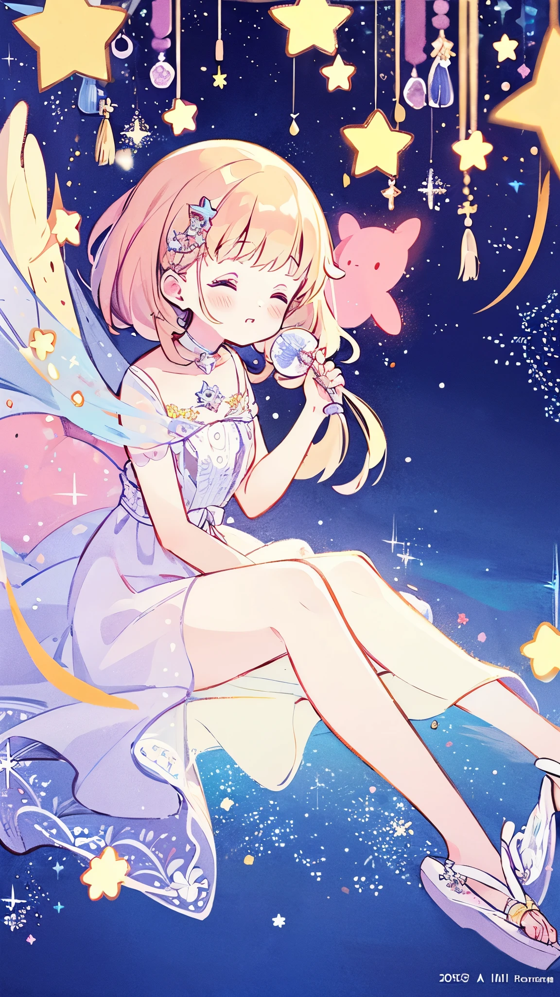 complex background, wishing star background, a woman wearing an ethereal mystical pink translucent dress that reflects the stars, perfume promo art, mystic, complex drawing, highly detailed, Covergirl brand, promo art, artistic rendition, ethereal, starry night, midjourney style