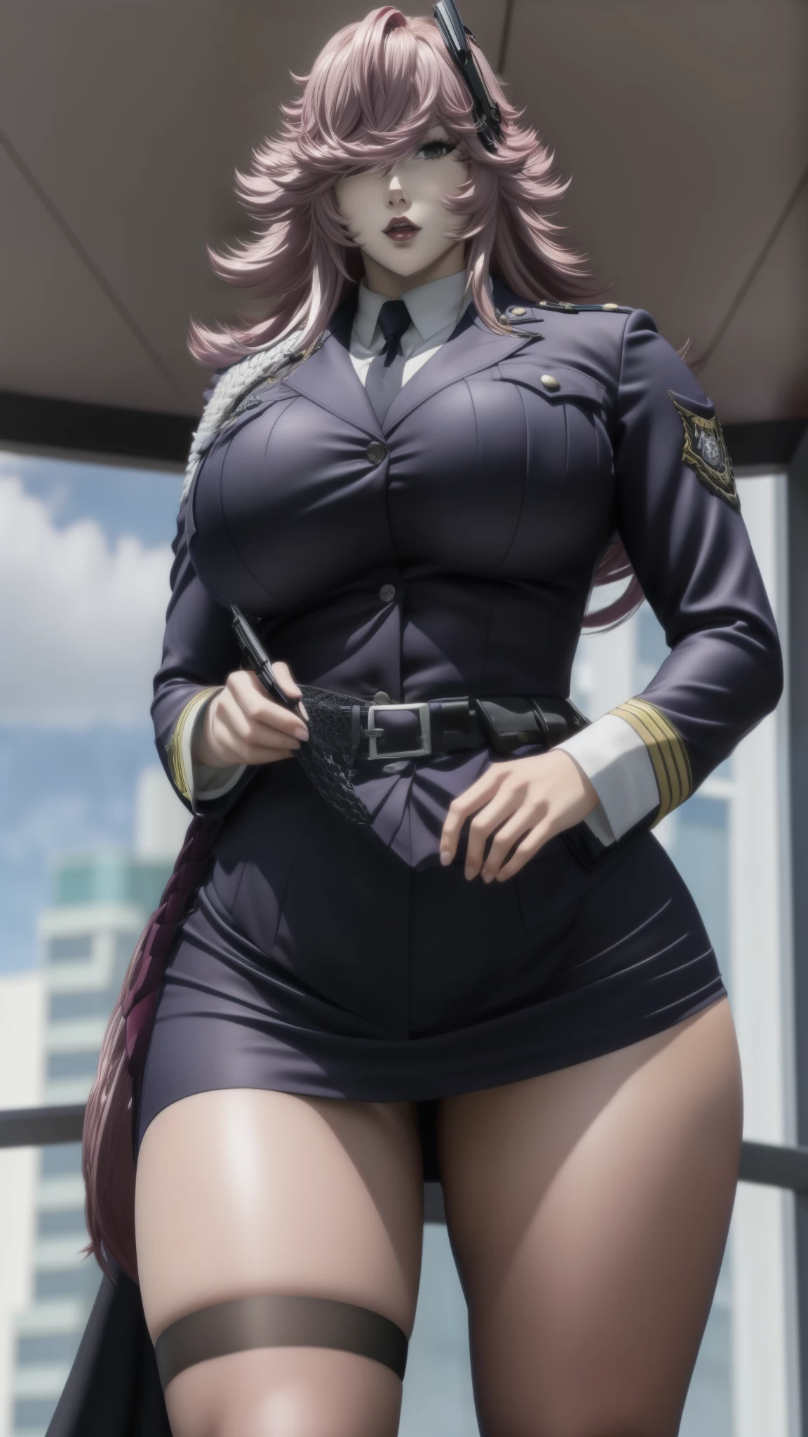 Yayoi_Kusakabe, High-Rise Invasion, 1girl, solo, big breast, thicc thighs, muscular body, highly detailed, extremely detailed