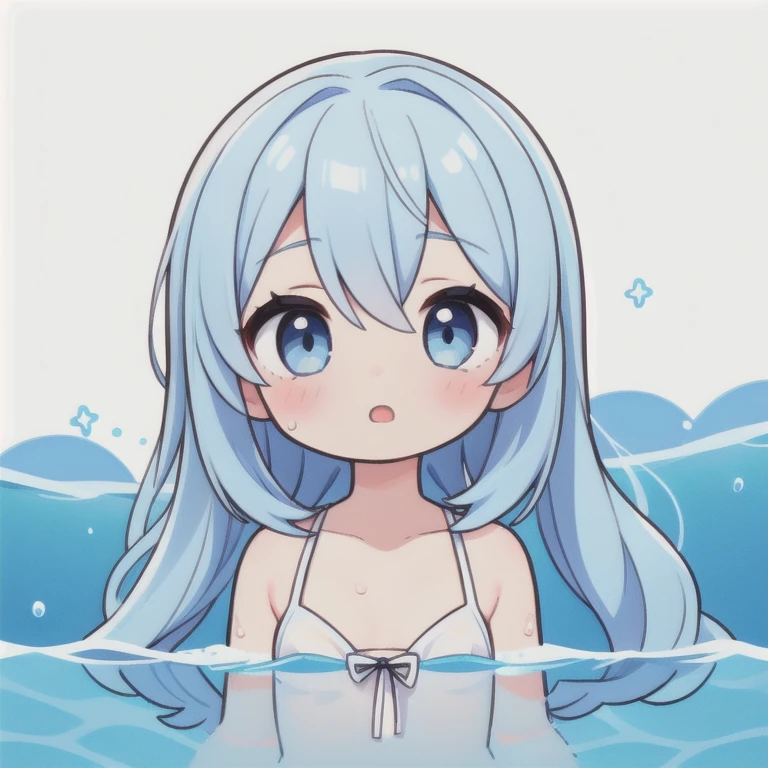 1 girl, Big eyes, long eyelashes,Olive eyes, swimming, light blue long hair, no background, クロール swimmingキャップ