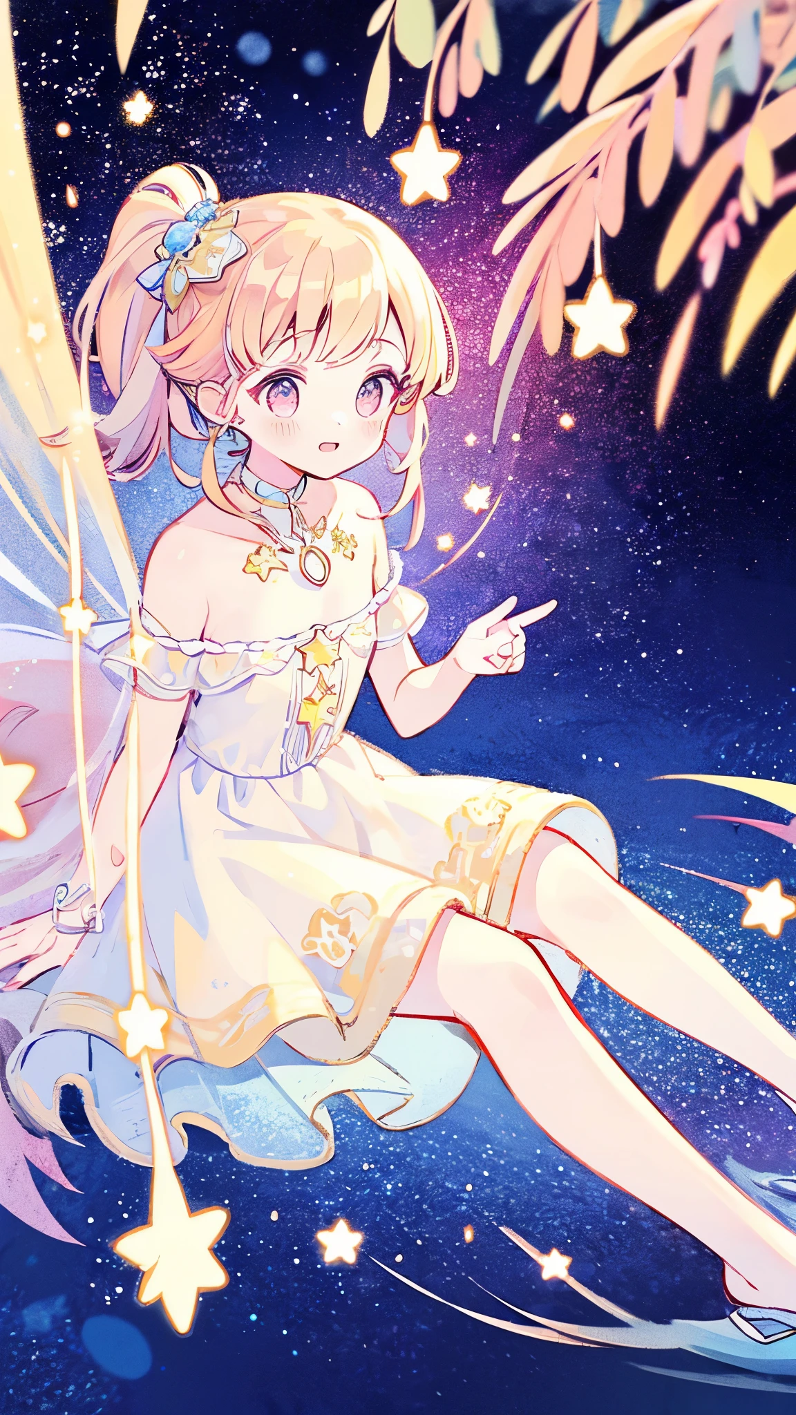 complex background, wishing star background, a woman wearing an ethereal mystical pink translucent dress that reflects the stars, perfume promo art, mystic, complex drawing, highly detailed, Covergirl brand, promo art, artistic rendition, ethereal, starry night, midjourney style