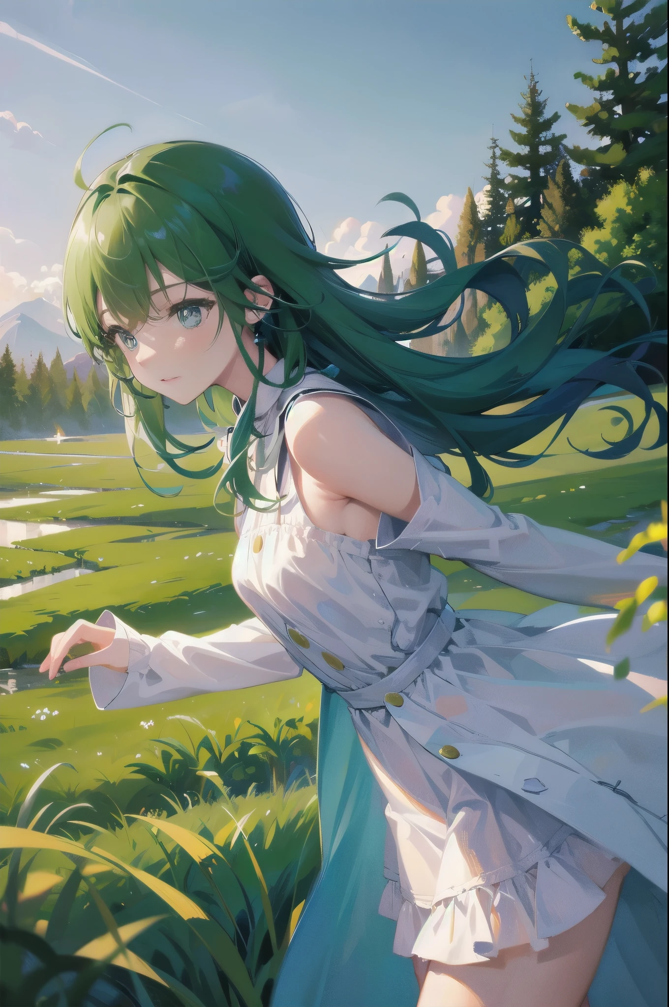 In a green meadow is a girl who leads a group of knights. BREAK With a brave expression, guides them to their destination. BREAK Behind her, A green forest extends and beyond that, Mountains rise in the distance. BREAK The most suitable effect for this scene would be a watercolor painting technique to capture the softness of the meadow and the fluidity of movement.. ,((detailed)), ((high quality)),((well structured)),((anatomically correct)),((good composition)), ((good perspective)),((masterpiece)), ( ( detailed outline)),((extremely detailed)),((digital art)), digital illustration, ((well-proportioned bodies)), high resolution, high definition, full definition, full resolution, detailed face, 4k,HD, Sharp,perfect,depth,with depth,sharp focus,Depth of field