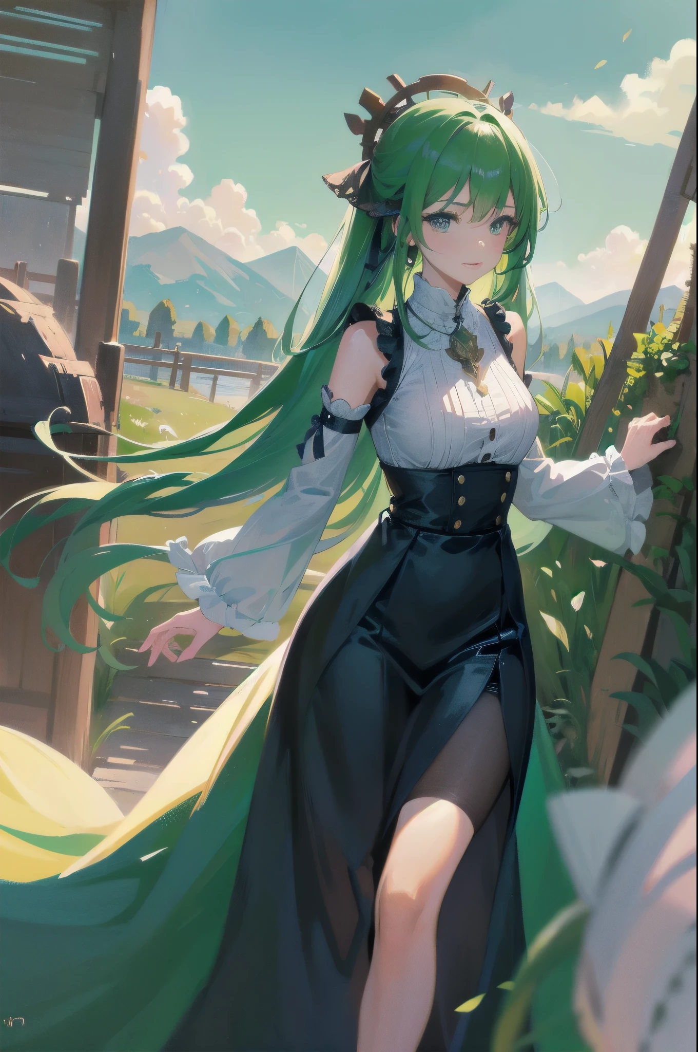 In a green meadow is a girl who leads a group of knights. BREAK With a brave expression, guides them to their destination. BREAK Behind her, A green forest extends and beyond that, Mountains rise in the distance. BREAK The most suitable effect for this scene would be a watercolor painting technique to capture the softness of the meadow and the fluidity of movement.. ,((detailed)), ((high quality)),((well structured)),((anatomically correct)),((good composition)), ((good perspective)),((masterpiece)), ( ( detailed outline)),((extremely detailed)),((digital art)), digital illustration, ((well-proportioned bodies)), high resolution, high definition, full definition, full resolution, detailed face, 4k,HD, Sharp,perfect,depth,with depth,sharp focus,Depth of field