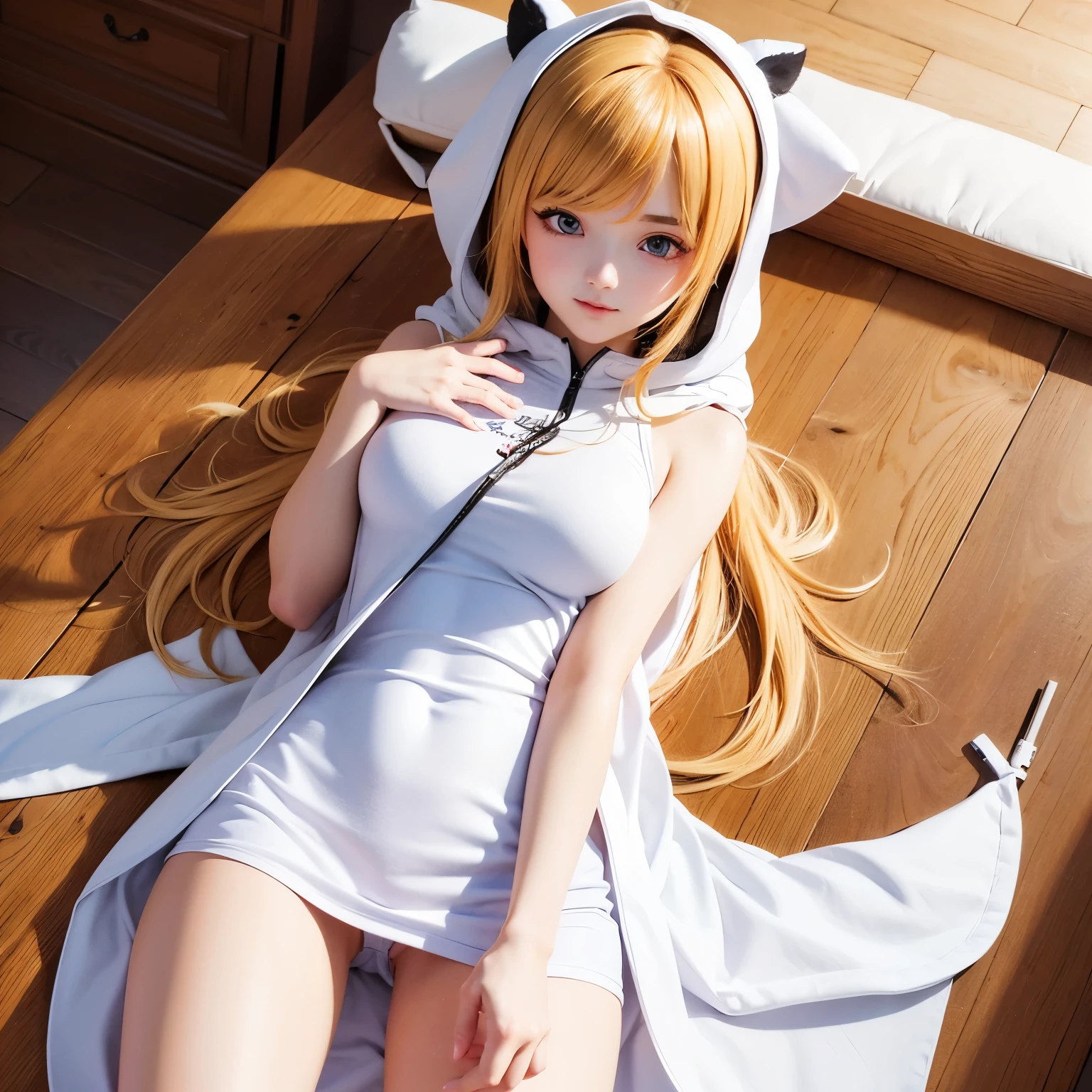 highest quality, masterpiece, High resolution, 8K, Hoodies and anime style girls, one girl, detailed line drawing, Bright white and bright amber style, digital enhancement, close, anime core, flowing fabric