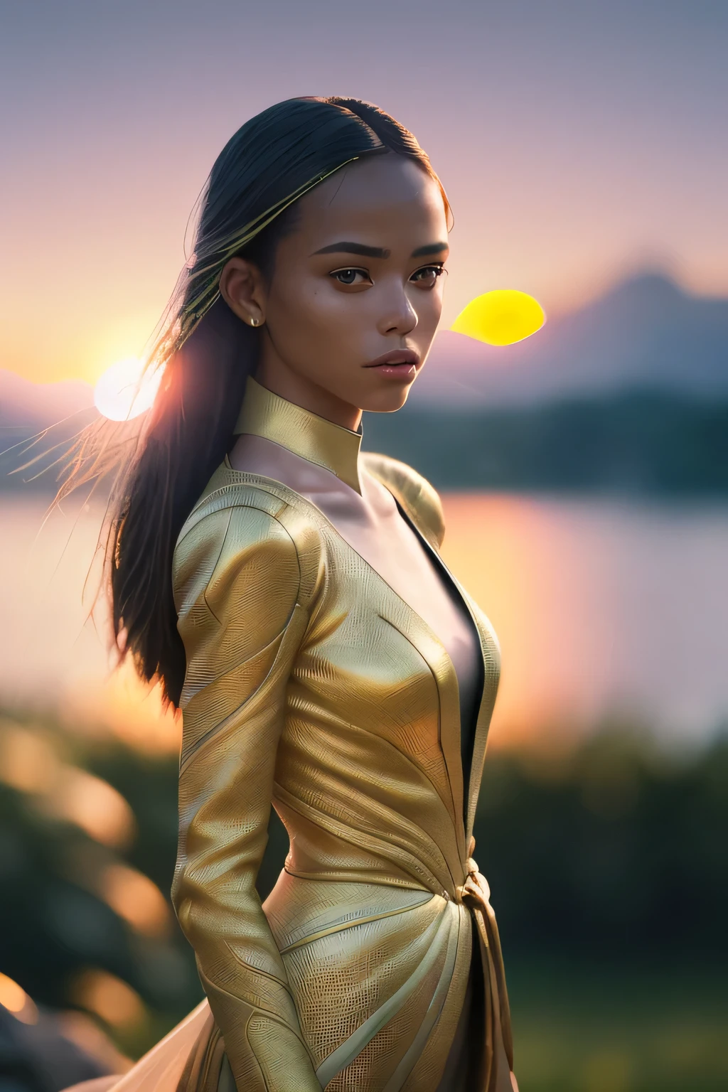 (masterpiece), (very complicated:1.3), (realistic), girl portrait, the most beautiful in the world, (ant wings), scale powder reflection, fashion model posing, outdoor, intense sunlight, distant lake, Stunning female professional photo details, sharp focus, dramatic, Award history, cinematic lighting, Octane Rendering Unreal Engine, volumetrics dtx, (film grain, blurred background, blurred foreground, Bokeh, Depth of the bounds written, sunset, motion blur:1.3), thin clothing