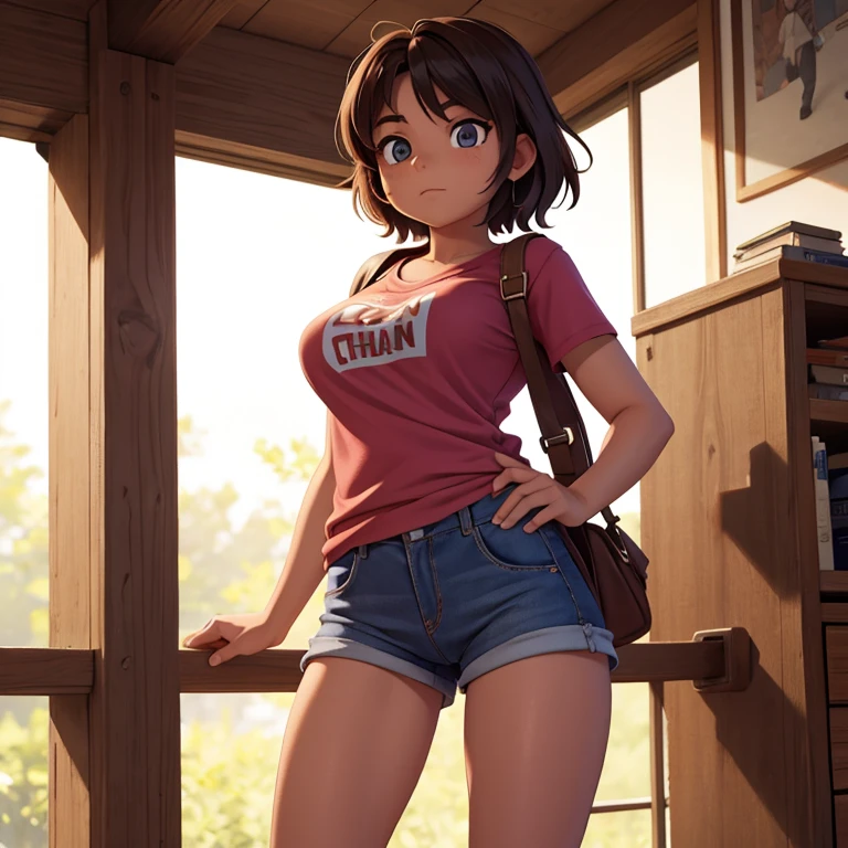 Mujer tomboy, showing her vagina through her shorts