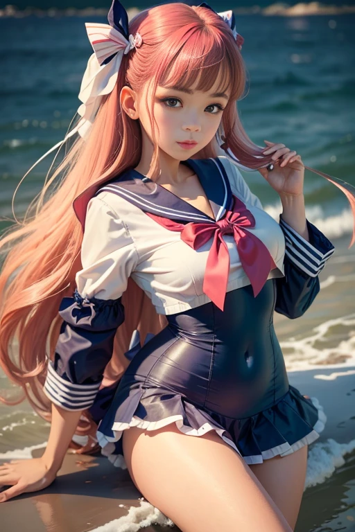Sailor suit with ribbon in hair