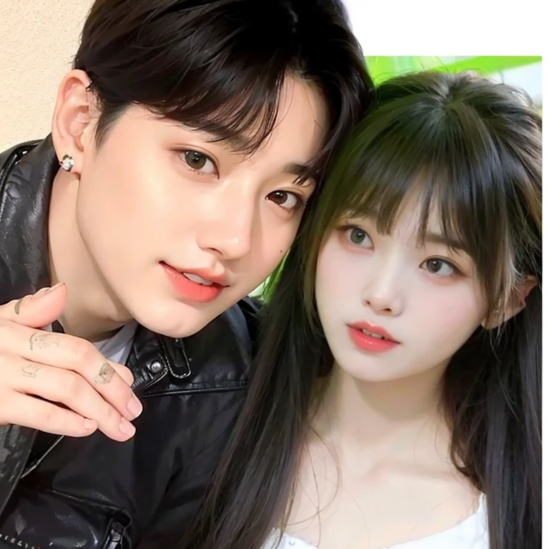 there is a man and a woman posing for a photo, Jinyoung Shin, lalisa manobal, Kim Doyoung, Jungkook, Ulzzang, jia, cai xukun, Jinyoung Shin aesthetic, Shin Jeongho, rosto bonito e rosto lindo, Com franja, jaeyeon nam, Hold your bangs with one hand, com cara fofa - linda
