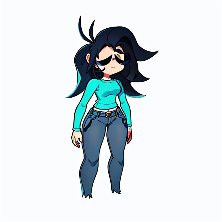 a cartoon girl with a blue shirt and jeans standing in front of a white background, single character full body, long haired humanoid fursona, full body character, valkyrie style character, simple cartoon style, character is in her natural pose, merged character, cel - shaded art style, unrealistic character concept, full body single character, character adoptable, full body adoptable