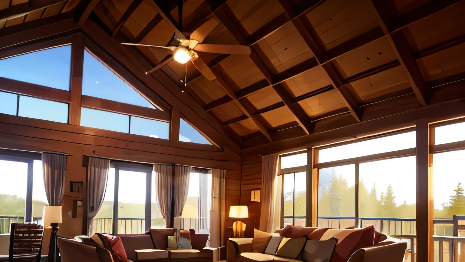masterpiece, best quality, cabin, indoor, living room