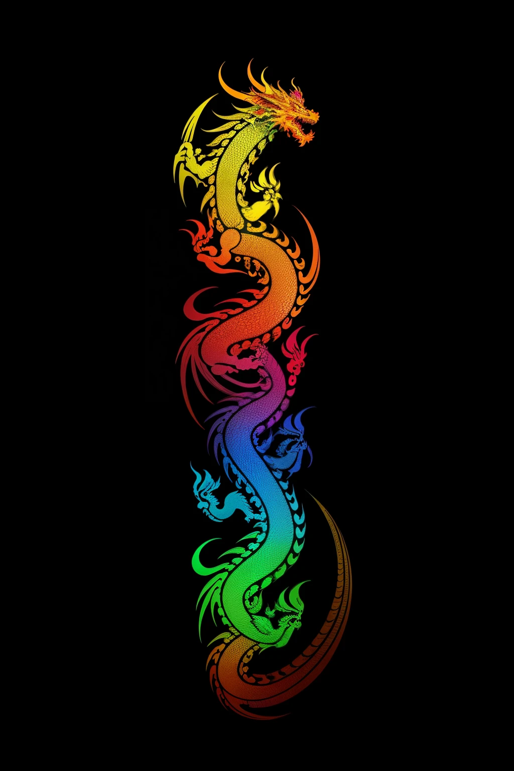 A long and narrow tattoo design featuring a traditional Chinese dragon and a radiant rainbow, suited for the forearm:
--Main Elements: Dragon and Rainbow
--Location: Forearm
--Design Requirements:
A gracefully-designed dragon with distinctly Chinese characteristics,
its streamlined body curving along the length of the forearm.
Positioned at the wrist or inner arm,
the dragon's head exudes majesty and mystery,
its lively, spirited eyes brimming with energy.
The rainbow starts from the dragon's back,
unfurling in a semi-circular or arched shape
along the spine, adding depth