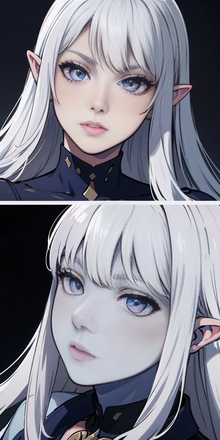 Big ,blue skin color,white hair,blue ayes,pointy ears, hyper realistic, Ultra detail, high res