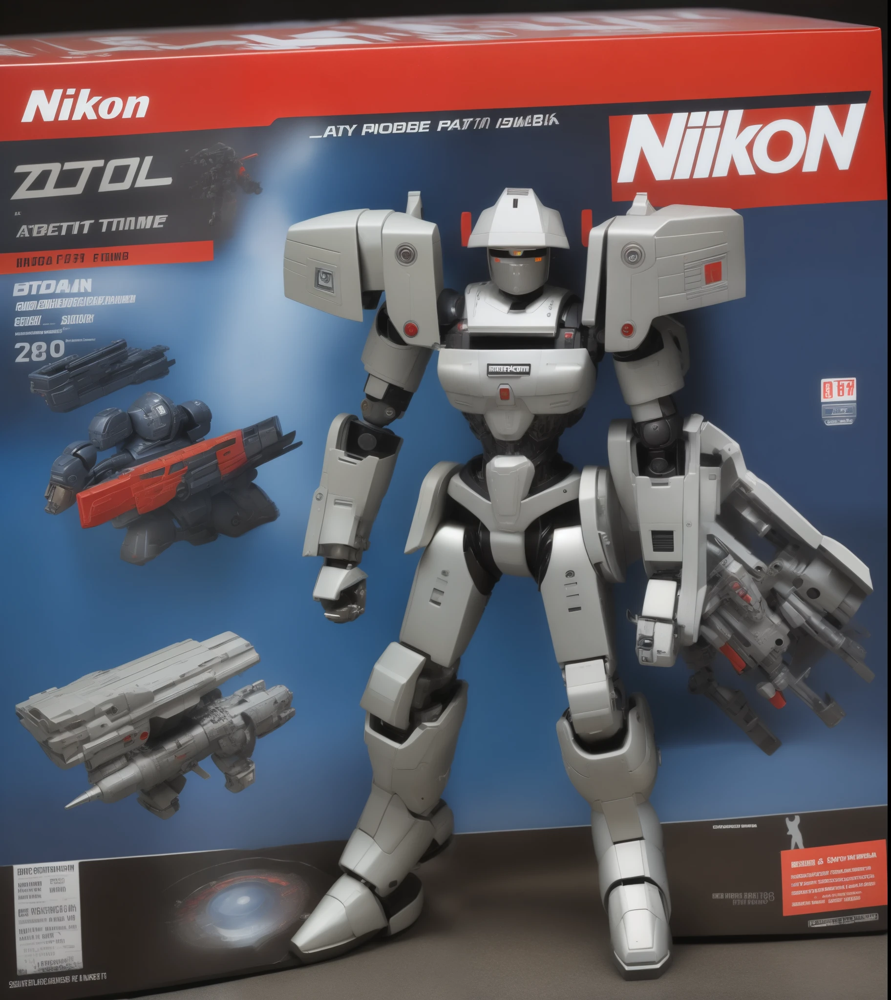RAW Photo, 1987 Action Figure Playset Packaging, (((mecha))) with sleek and menacing design, figure packaging, afull body, highly detailed, a huge shield, shoulder armor, mechanical backpak ,science fiction, action figure line based on a mecha robot, Nikon D810 | ISO 64 | focal length 20 mm (Voigtländer 20 mm f3.5) | aperture f/9 | exposure time 1/40 Sec (DRI)