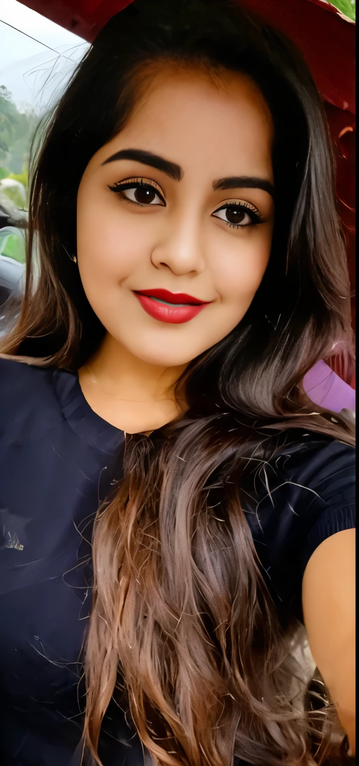 there is a woman that is posing for a picture with an umbrella, portait photo profile picture, beuatiful face, with accurate face, with professional makeup, sexy face with full makeup, assamese aesthetic, with round face, thick red lips, headshot profile picture, red lipstick on face, red lips, thick lips, with lovely look