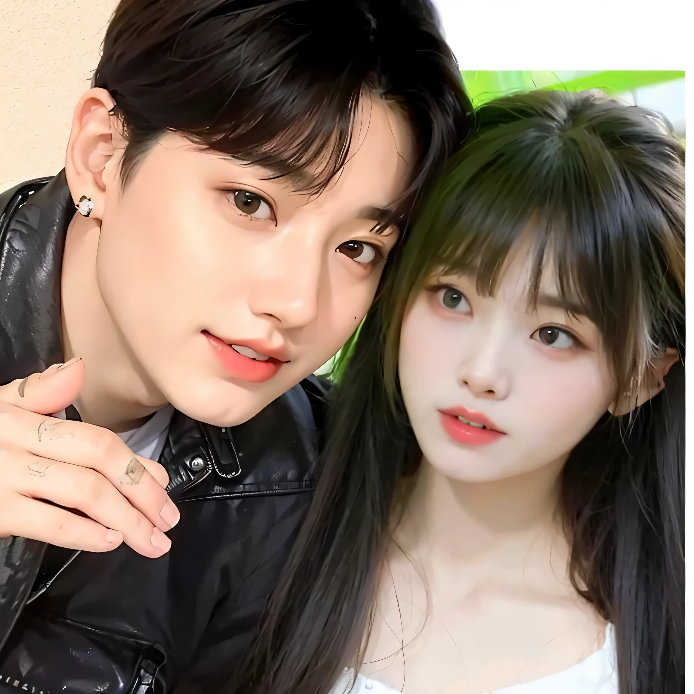 there is a man and a woman posing for a photo, Jinyoung Shin, lalisa manobal, Kim Doyoung, Jungkook, Ulzzang, jia, cai xukun, Jinyoung Shin aesthetic, Shin Jeongho, rosto bonito e rosto lindo, Com franja, jaeyeon nam, Hold your bangs with one hand, com cara fofa - linda