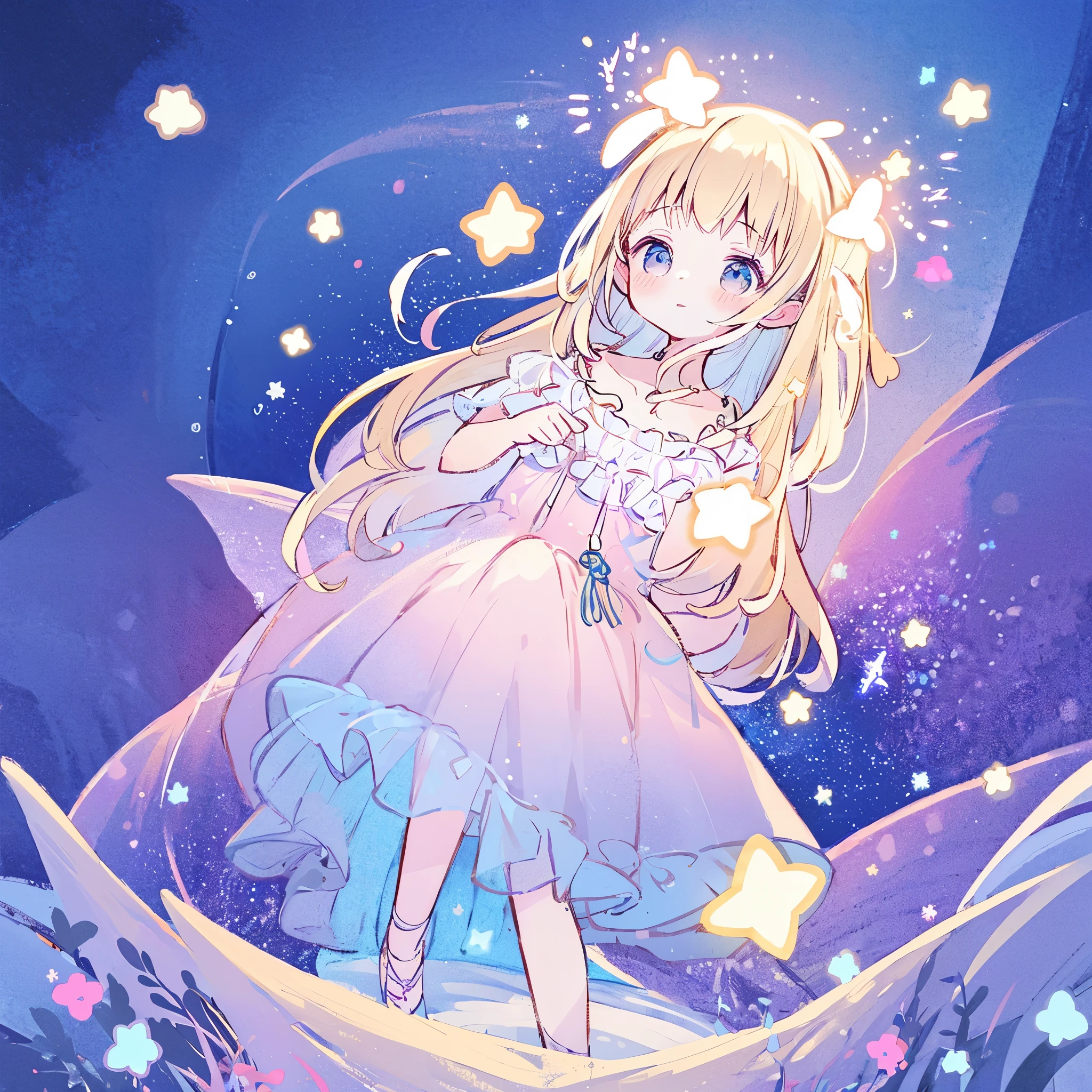 complex background, wishing star background, a woman wearing an ethereal mystical pink translucent dress that reflects the stars, perfume promo art, mystic, complex drawing, highly detailed, Covergirl brand, promo art, artistic rendition, ethereal, starry night, midjourney style