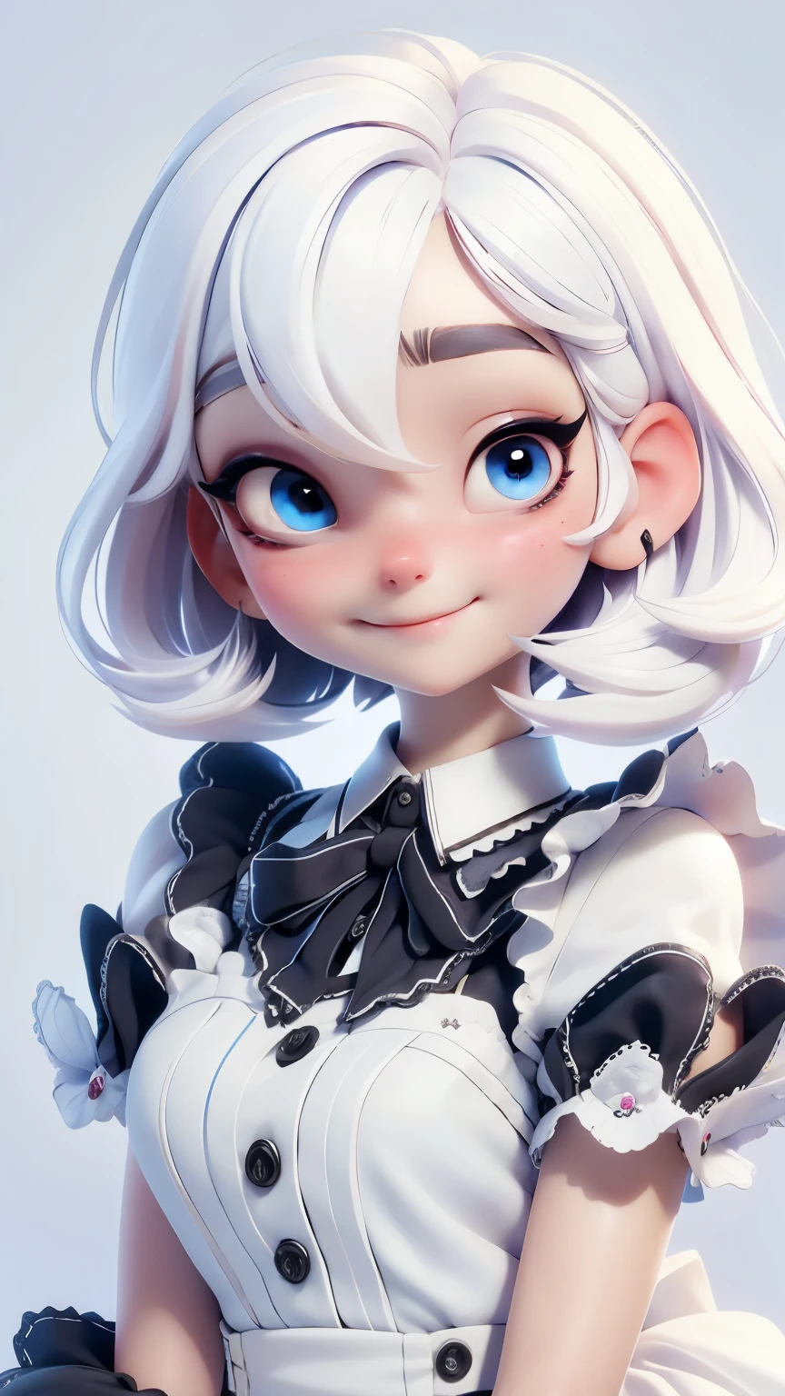  Alice in Wonderland, Model figure style , maid clothes black color, clothes maid black color, sweet girl, exquisite eyes, Inverted Bob white hair , white hair, delicate smile, show body , simple white background