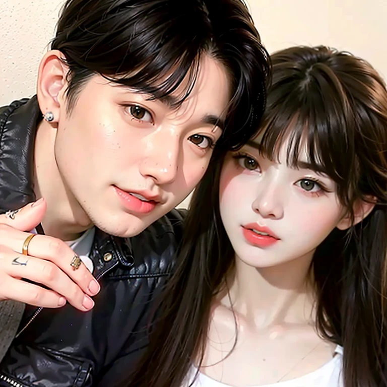 there is a man and a woman posing for a photo, Jinyoung Shin, Kim Doyoung, Jungkook, lalisa manobal, Jinyoung Shin aesthetic, Ulzzang, jia, rosto bonito e rosto lindo, Shin Jeongho, [ foto realista ]!!, profile picture with headshot, romantic protagonist, fanart de alta qualidade, Sakimichan, dez lee