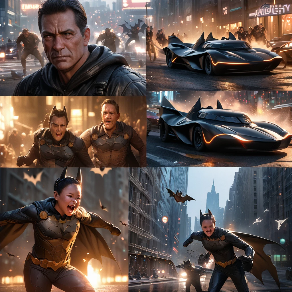 "(best quality,4k,highres,masterpiece:1.2),ultra-detailed,(realistic,photo-realistic:1.37),funny,comical,anime,scene,batman holding his growling tummy,batmobile,self-made costume,amazing expressions,cityscape,nighttime,vibrant colors,dynamic lighting,thousands of bats,action-packed,comic book style,superhero,starving,crunchy snacks,flying crumbs,humor,exaggerated gestures,comic sound effects,bright and bold,laugh-out-loud moments"