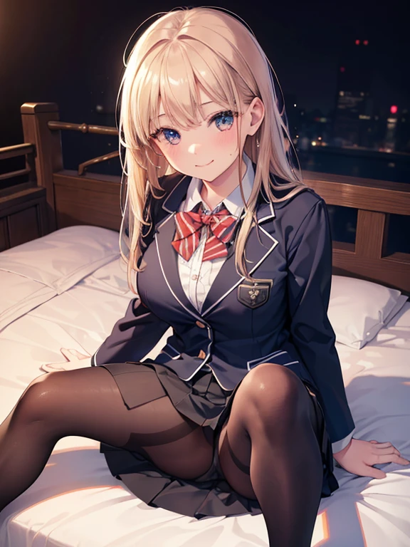 (8K), (highest quality: 1.2), (realistic), (realistic: 1.37), ultra high resolution, 1 girl, cute, smile, closed mouth, beautiful details, beautiful nose, wet hair, giant dulcefo, pork, thighs，Self snap,University Student Uniform,simple blazer,pleated skirt,Are standing,opaque tights,(8K), (highest quality: 1.2), (realistic), (realistic: 1.37), ultra high resolution, 1 girl, cute, smile, closed mouth, beautiful details, beautiful nose, wet hair, giant dulcefo, pork, thighs，Self snap,University Student Uniform,simple blazer,pleated skirt,opaque tights,bed,spread your legs ,skirt lift, From above
