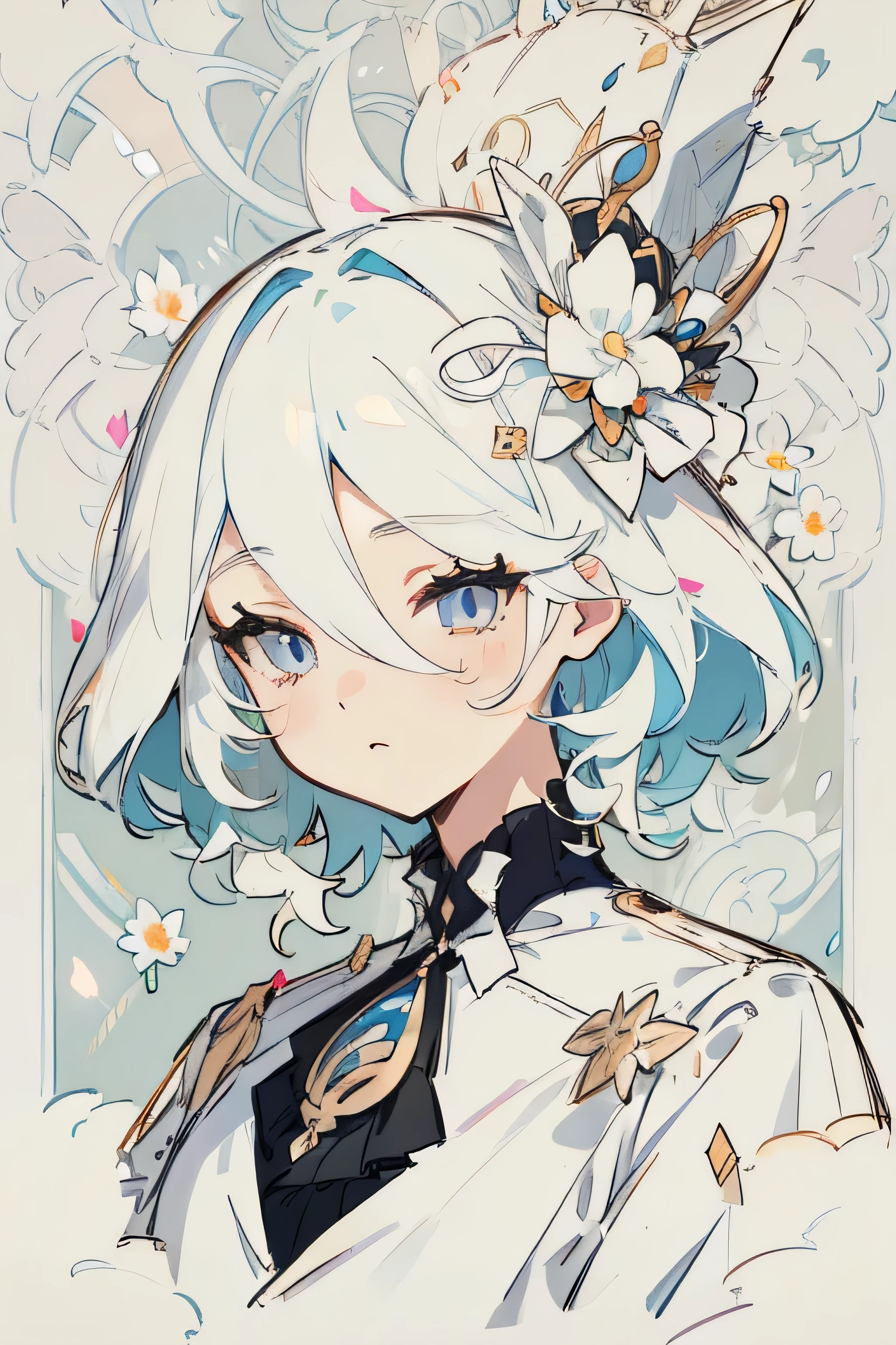 Detail face, ((Perfect details)), Cold light, ((Data in eyes)), ((Data embellishment hair)), flower line drawing background