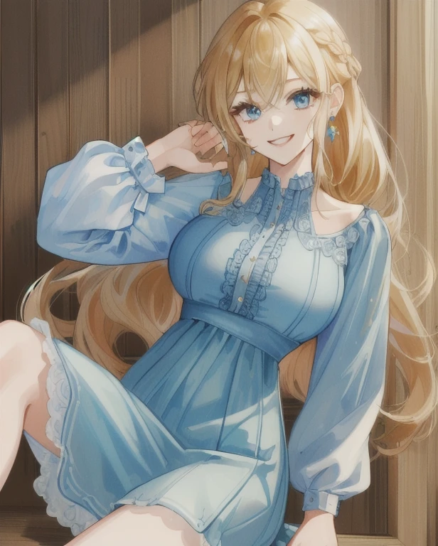 ((highest quality, 8K, masterpiece: 1.3)), 1 girl, The beauty of slim abs: 1.3, (long hairstyle casual, big breasts leaking: 1.2), dress: 1.1, super fine face, delicate eyes, double eyelid, smile, Home