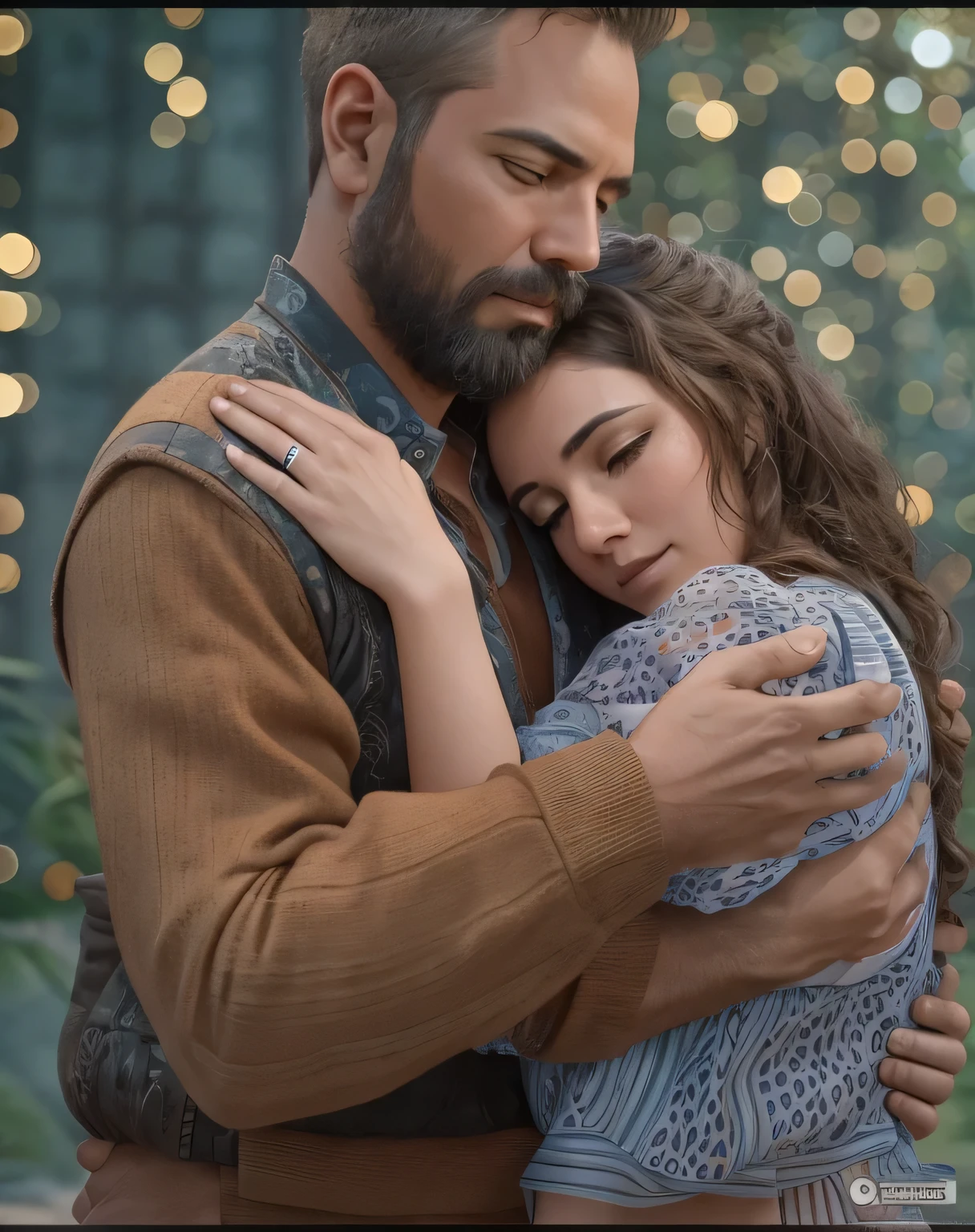 (basado en el mensaje, here is a proper stable broadcast notice):
"couple hugging,escena de amor apasionado,Hermosas caras detalladas,emociones intensas,subtle lighting,retrato realista,Estilo fotorrealista,vivid colors,Warm and intimate atmosphere,expresiones sensuales,obra maestra:1.2,HDR,pintura ultrafina,sharp focus,physically based rendering,ultra detallado,profesional,bokeh"