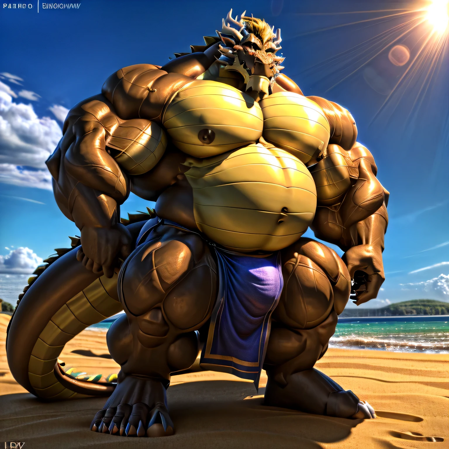 shendu, eastern dragon king, male dragon, eastern dragon,hefty body, with very big muscles, hulking, huge, colossal body, extremely strong, big abdominal muscles, hefty musclegut, pecs, Strong and robust musclegut , prominent muscle abs, sharp claws, legs, feet, full body, loincloth, HDR, nipples, sunlight, daylight, outdoor, bright , at noon, good weather, 4k, best quality .