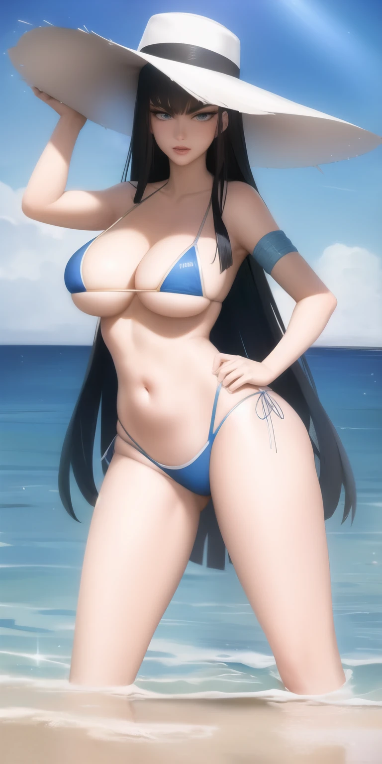 Satsuki Kiryuin en bikini y sombrero sentada en una mesa con comida, elegant bikini, Angelina Stroganova, olga buzova, bikini con tirantes, hermosa modelo de bikini, rutina de bikini, yelena belova, hermosa dama, Victoria Gavrilenko, con sombrero de paja, irina nordsol kuzmina, bikini model, wearing two piece swimsuit