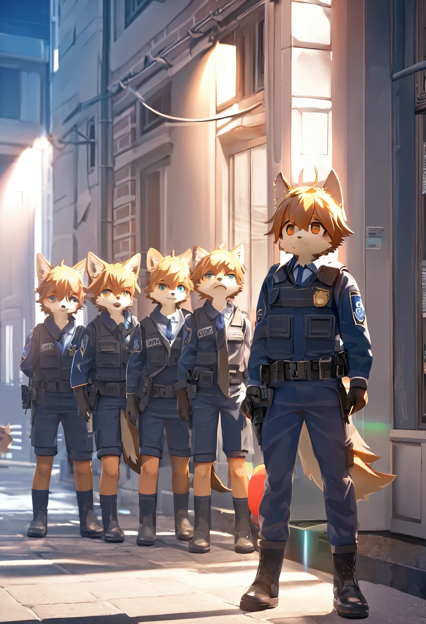 top quality, best quality, highres, masterpiece, super high resolution, detailed background, street, gasping for air(super handsome boys, dog)police officer, swat, police uniform, 6+boys, 6+girls, absurdres(highly detailed beautiful face and eyes)perfect anatomy, good lighting, volumetric lighting, cinematic shadow(kemono, furry anthro),