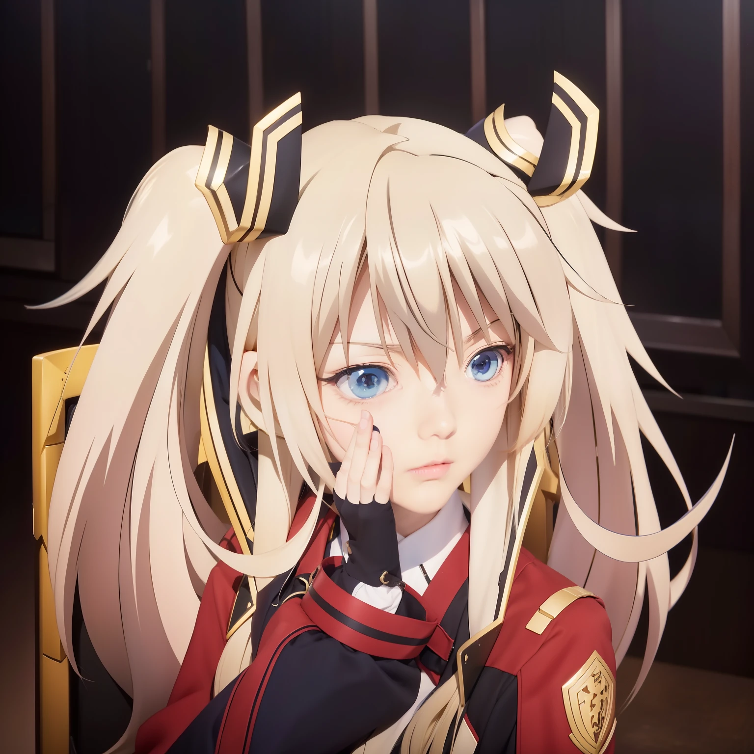 anime girl with long blonde hair and blue eyes sitting in a chair, ayaka genshin impact, key anime art, still from tv anime, anime still film anime shikishi, screenshot from the anime film, today's featured anime still, anime visual of a cute girl, key anime visuals, in the anime film, anime style like fate/stay night