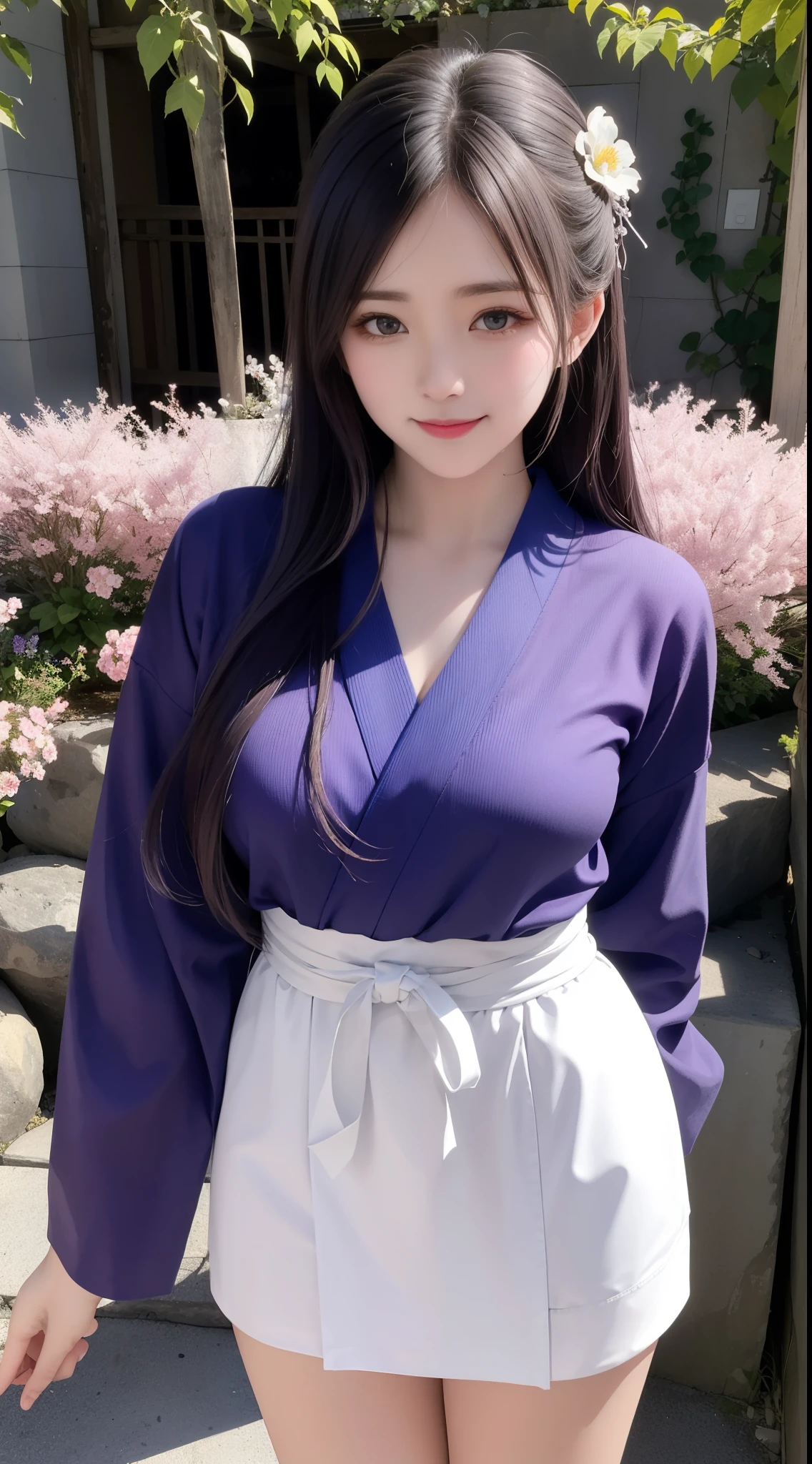 (chef-d'artwork, Besoin,1fille, seulement, intricate details, Vue vers le haut, différence de couleur), vrai photo,(Devant), (coupe d'shoulder), fente, fermer, sourire, Enhance sexy look,ouais miko, cheveux bleu violet, reflets bleu violet, yeux violets, regard vif, silhouette parfaitement symétrique, chemise fluo, revealing jacket, pull-over, appuyé contre le mur, Mur de briques, gribouillis, dim lights, ruelles, regarder le spectateur.((evil streaks, The neckline is attractive, les gros seins sont enchanteurs)) ,(((fond de fleurs de cerisier) )), ((((Fond de jardin de fleurs de cerisier japonais)))), (((Briller sur fond sombre)))