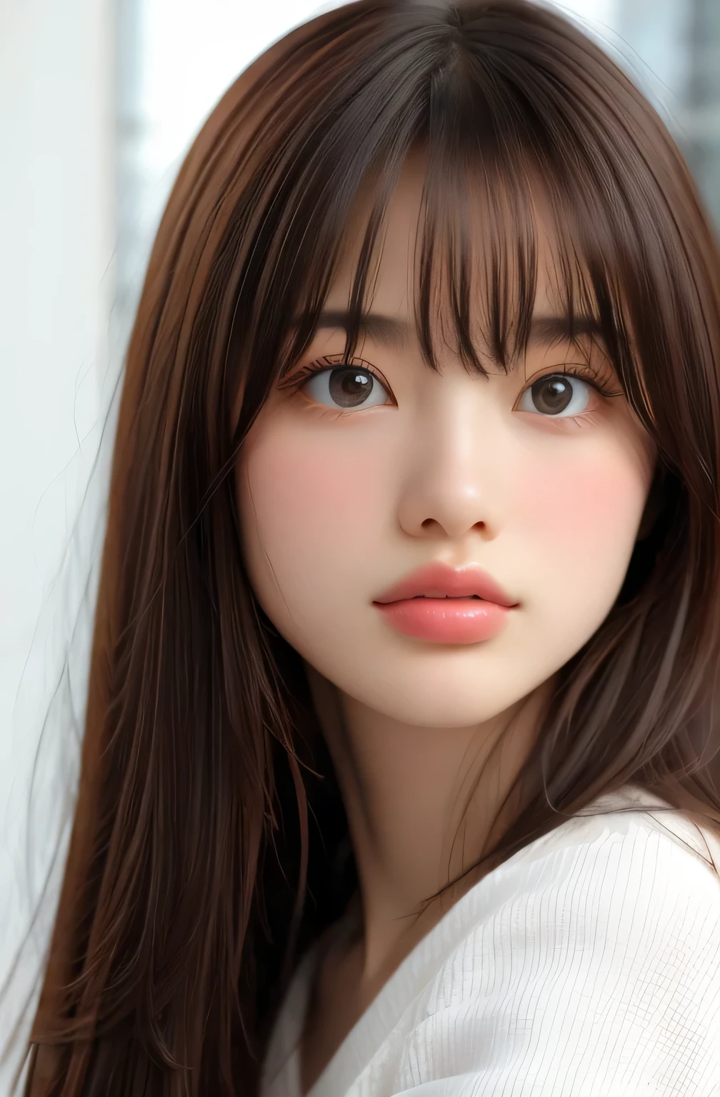 (8K, highest quality, masterpiece: 1.2), (realistic, realistic: 1.37), Super detailed, one girl, beauty, cute, alone, (redness of the nose), (smile: 1.15), (closed your mouth) big, beautiful eyes, (long hair: 1.2), Floating hair NovaFrog style, Upper body