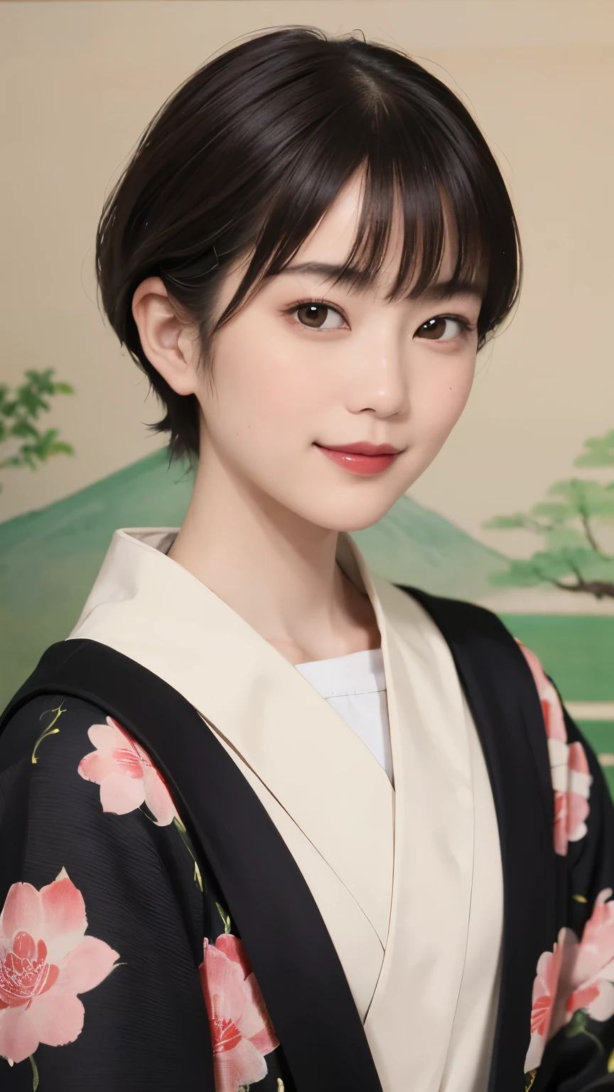 197 (snapdd00-Fp16), Japanese painting, woman, gentle smile, lipstick, short hair, Paintings by Shoen Uemura