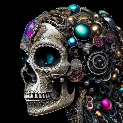 (masterpiece, best quality: 1.2), goddess of death, ultra detailed, highest detail, (body horror: 1.4), (biomachine: 1.3), (bloody: 1.2), perfect skull, perfect skeleton, beautiful skull, waves of light eminating from the goddess, death incarnate, omniscient being(colorful: -1.0), peaceful,iridescent, pearlescent, (machine: 1.3), Hans Giger, many hands, (zentangle: 1.2), black petroleum color scheme, glitter sparkling in the background,peaceful, graceful,