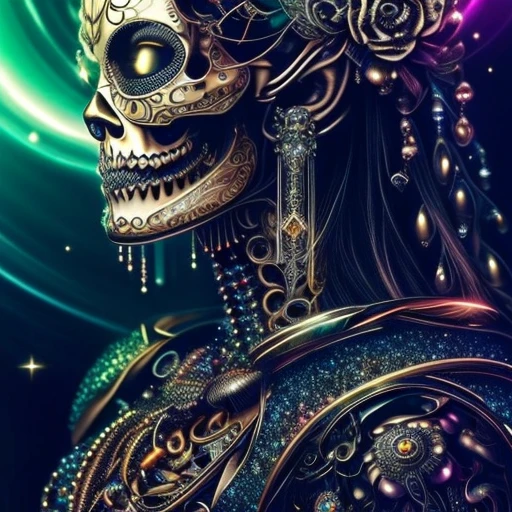 (masterpiece, best quality: 1.2), goddess of death, ultra detailed, highest detail, (body horror: 1.4), (biomachine: 1.3), (bloody: 1.2), perfect skull, perfect skeleton, beautiful skull, waves of light eminating from the goddess, death incarnate, omniscient being(colorful: -1.0), peaceful,iridescent, pearlescent, (machine: 1.3), Hans Giger, many hands, (zentangle: 1.2), black petroleum color scheme, glitter sparkling in the background,peaceful, graceful,
